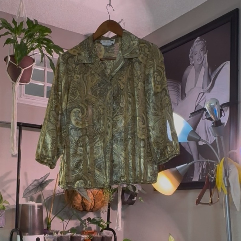 Leslie Fay Haberdashery Vintage Petite Paisley Print Button Down Top